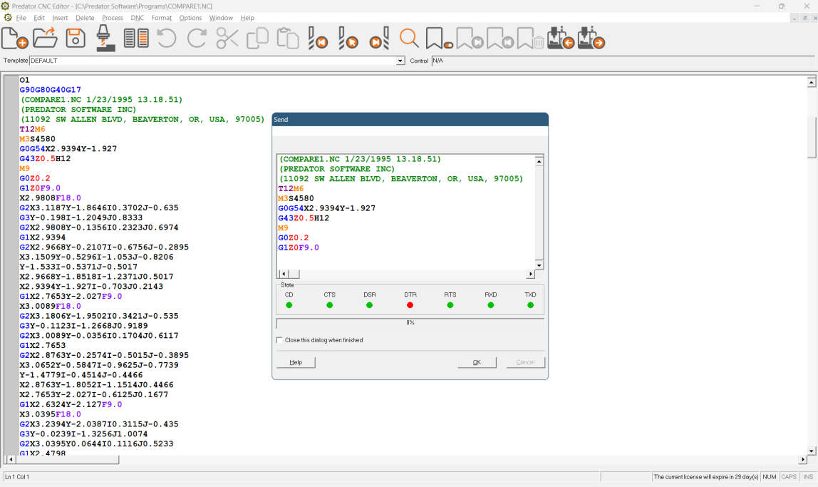 Predator CNC Editor with RS232 communications