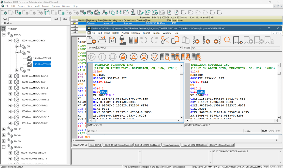 Predator PDM v12 software with Predator CNC Editor integration for comparing and editing CNC programs