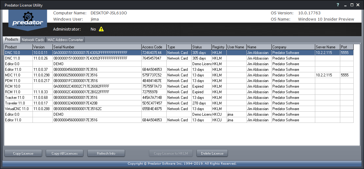 Predator License Utility Software